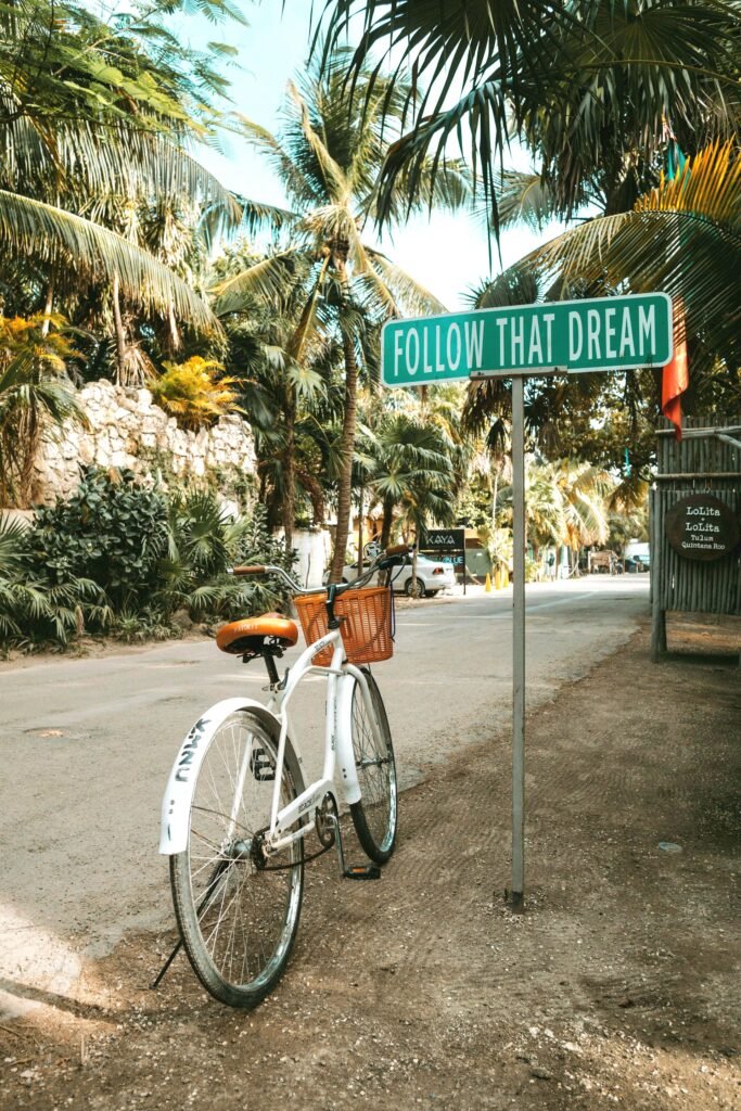 Happy New Year picuted is a road sign entitled follow your dreams