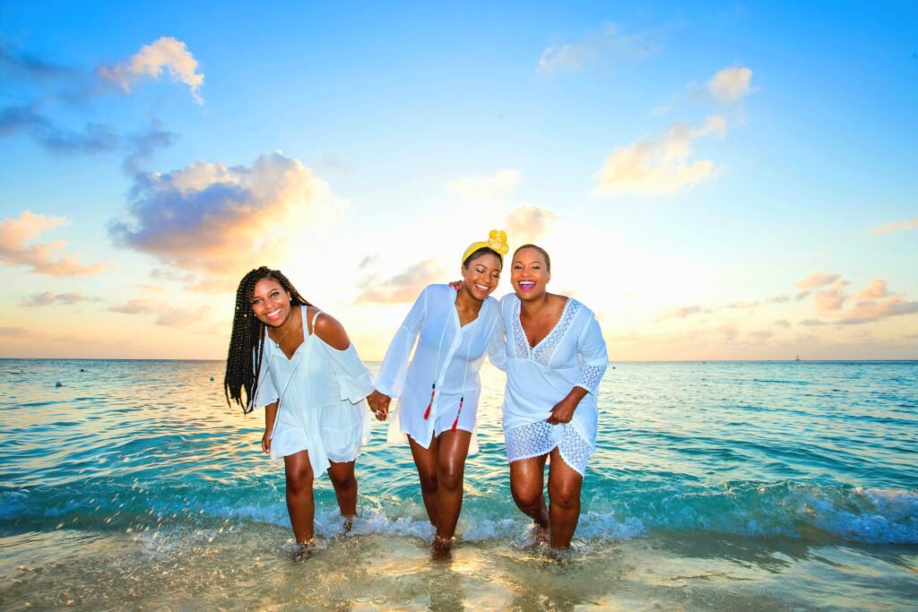 A picture of black women together at the beach.