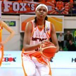 Jonquel Jones as she is about to shoot a free throw.